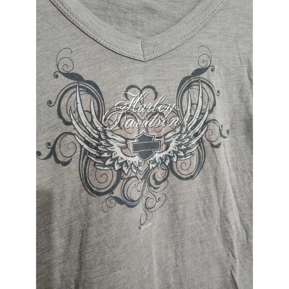 Y2K Harley Davidson Ladies Hooded Long Sleeve T-shirt Tattoo Wings Skater Avril - Picture 2 of 7